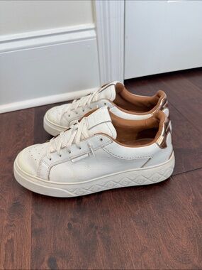 Tory Burch Men’s White Leather Sneakers Shoes Luxury Logo, size 10